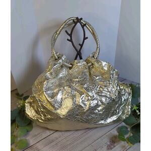 Fiorucci Vintage Gold Crinkle Bag satchel Hobo Y2K